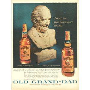 1961 Old Grand-Dad Bourbon Vintage Print Ad Statue Bust Stone Wall Art 10x13 60s